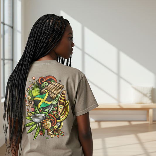 Jamaica Flag Themed Graphic Vintage Wash Cotton Unisex T-Shirt