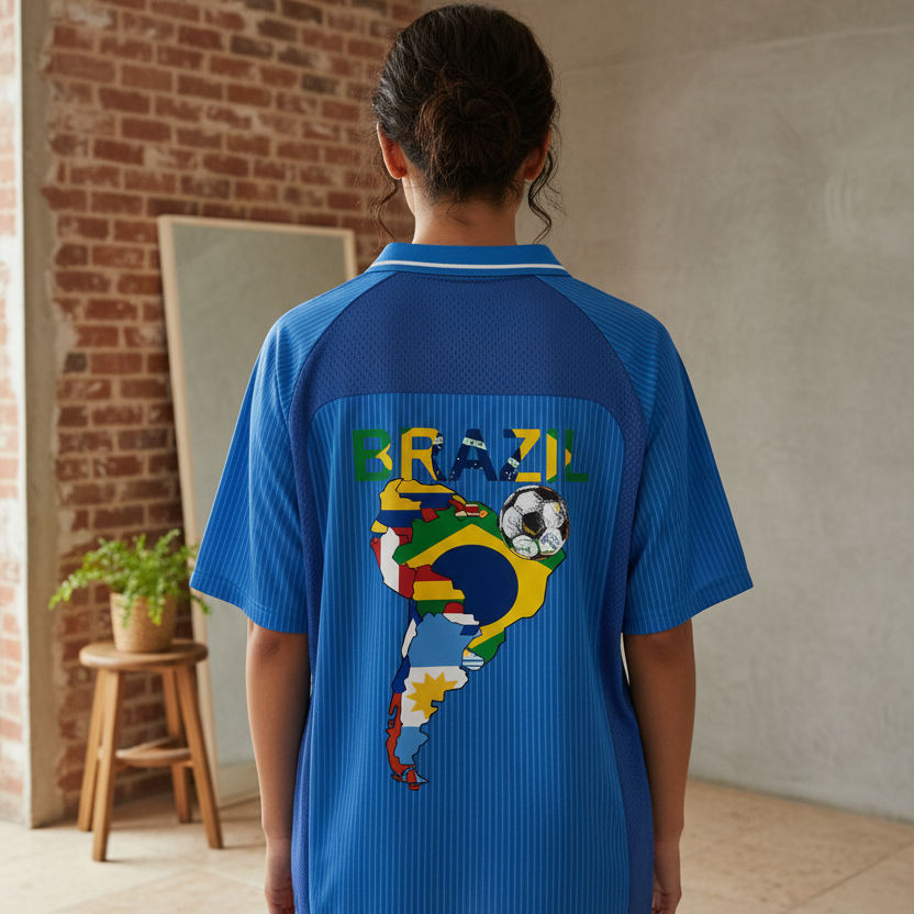 V-Neck Soccer Jersey Featuring a Brazil-Inspired Striped Design
