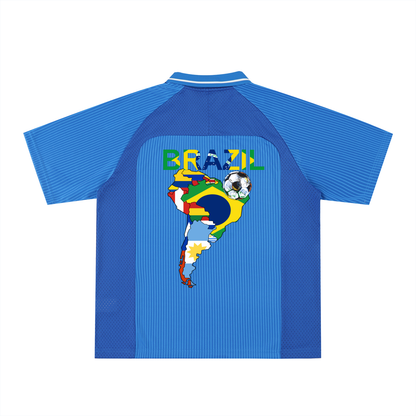Brazil Flag Themed Striped V-Neck Soccer Jersey