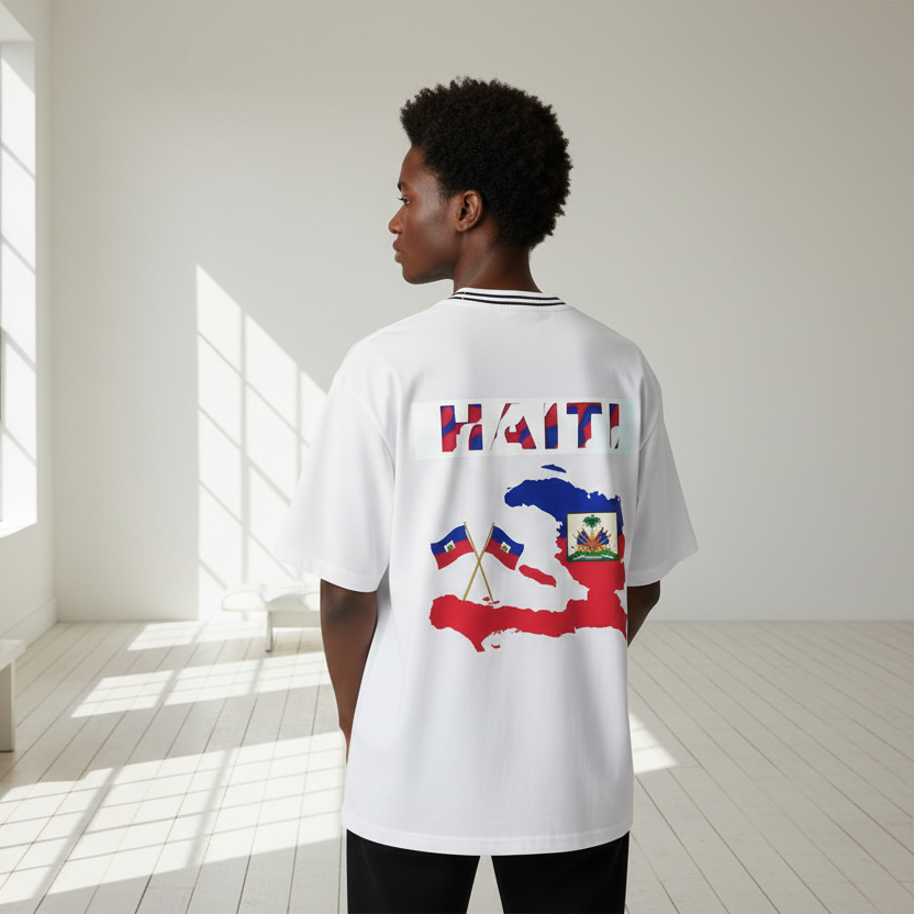 Haiti Flag Themed Graphic Striped V-Neck Soccer Unisex Jersey
