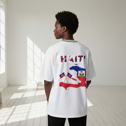 Haiti Flag Themed Graphic Striped V-Neck Soccer Unisex Jersey