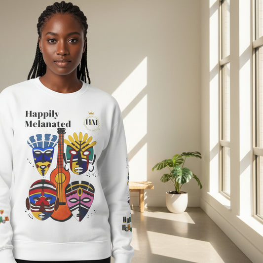 Hand-Drawn Afro Music Graphic Sweatshirt - Unisex Lightweight Crewneck, Music Lover Gift