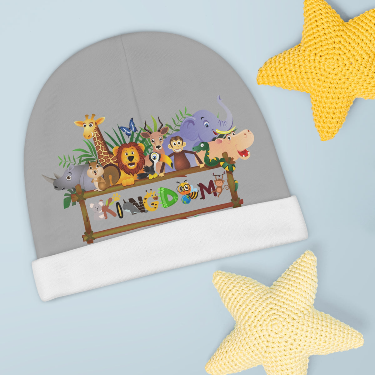 Animal Graphic Baby Beanie, Cute Newborn Hat, Safari Theme Infant Cap, Knit Winter Beanie Printify