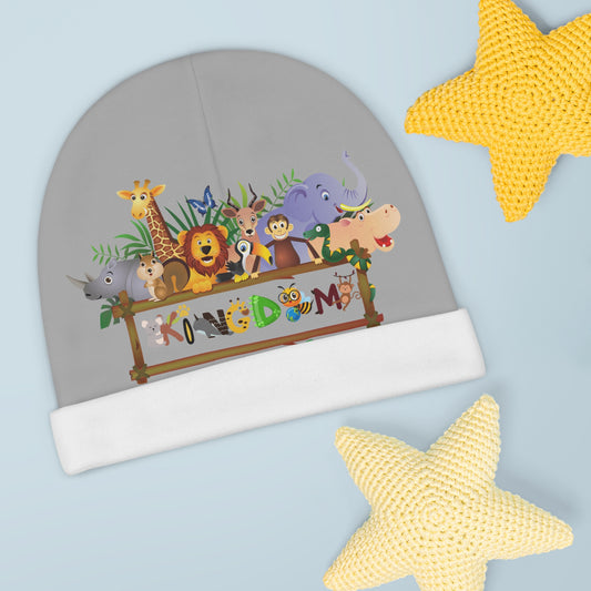 Animal Graphic Baby Beanie, Cute Newborn Hat, Safari Theme Infant Cap, Knit Winter Beanie