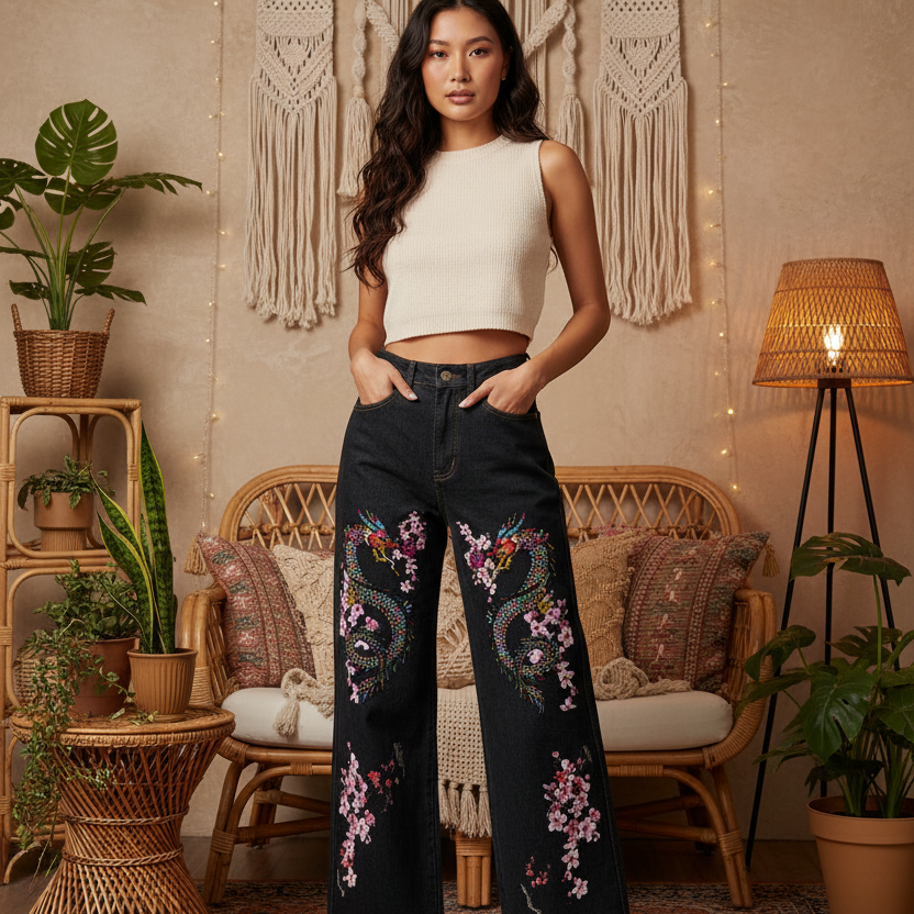 Colorful Dragon  Art Graphic Women's Straight-Leg Denim Jeans