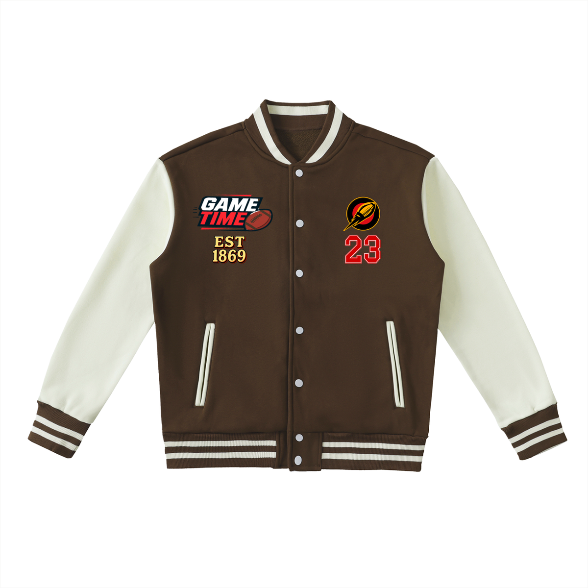 Football Fan Graphic Unisex Two-Tone Fleeced Varsity Jacket