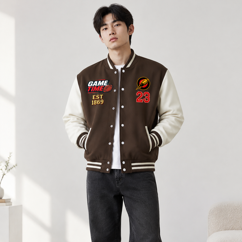 Football Fan Graphic Unisex Two-Tone Fleeced Varsity Jacket
