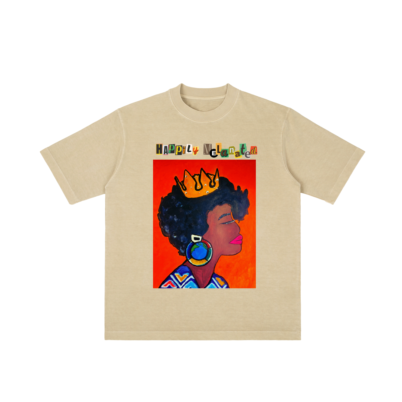 Crowned Black Woman Art Graphic Vintage Wash Drop Shoulder T-shirt