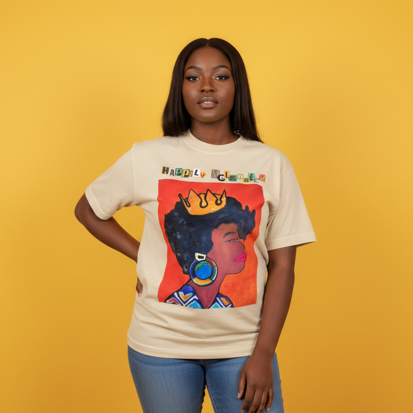 Unisex Crowned Black Woman Art Graphic Vintage Wash Drop Shoulder T-shirt ODMPOD