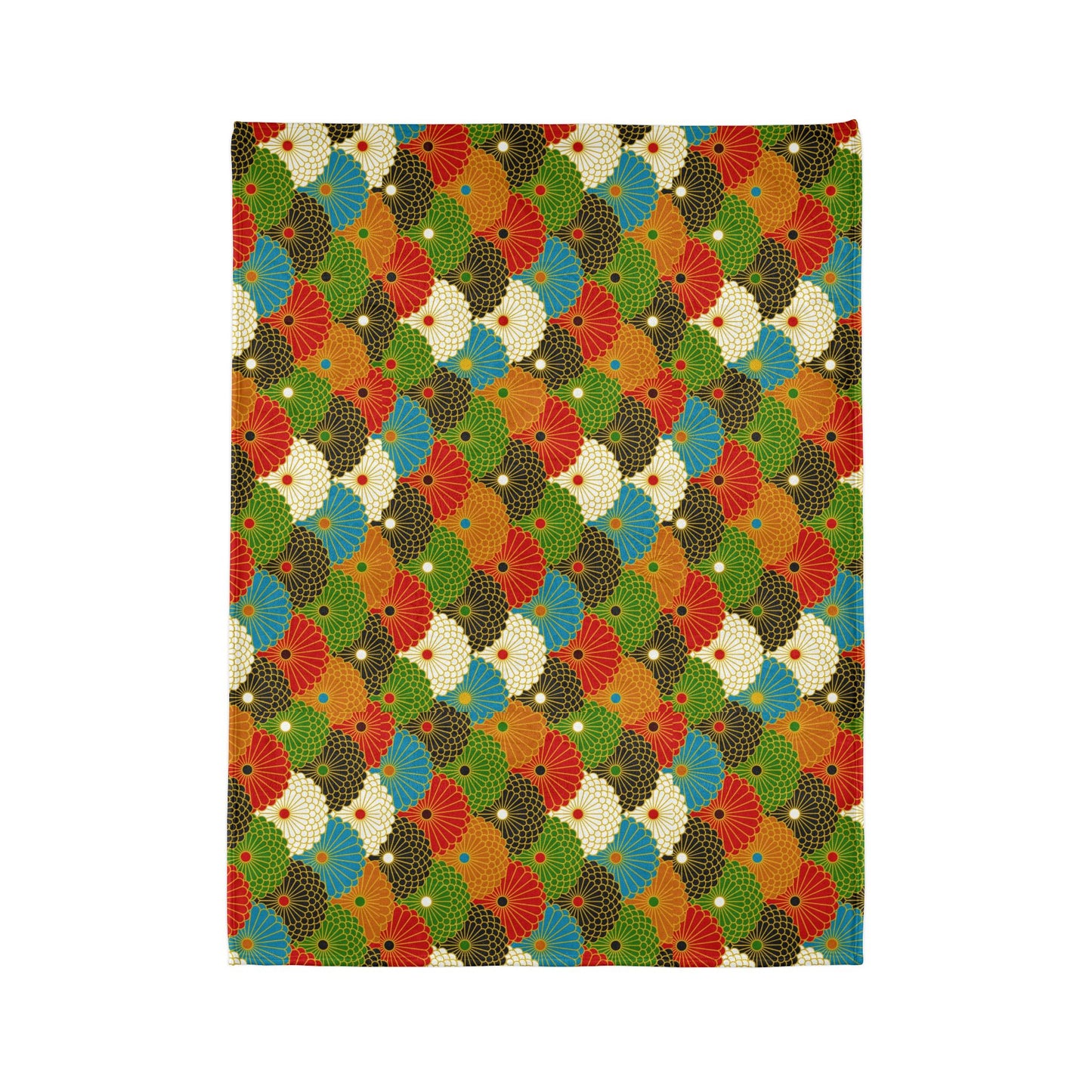 Retro Fan Pattern Polyester Blanket — Colorful Geometric Throw for Living Room & Gift