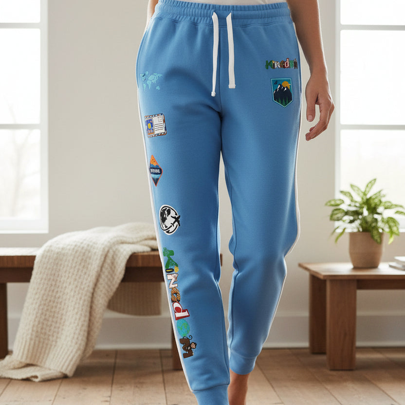 Travel-Themed Graphic Athletic Joggers, Unisex Performance Pants Printify