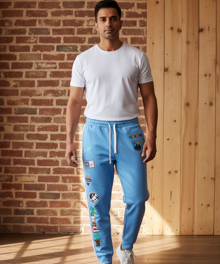 Travel-Themed Graphic Athletic Joggers, Unisex Performance Pants Printify
