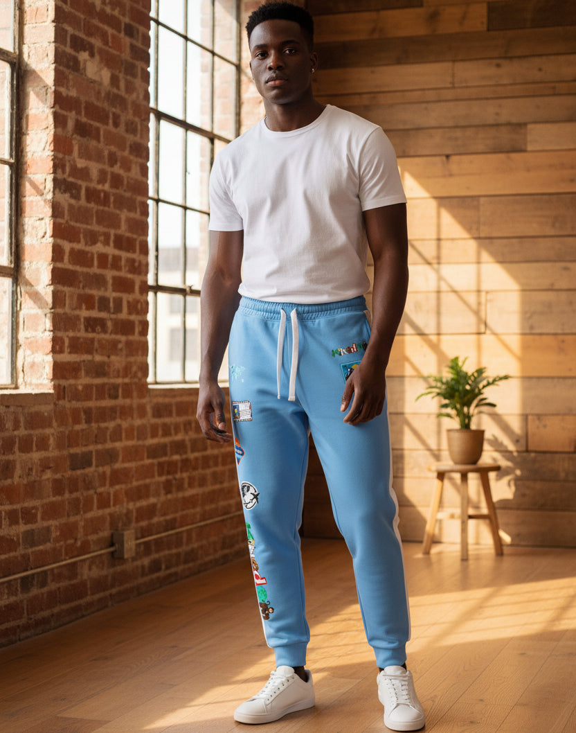 Travel-Themed Graphic Athletic Joggers, Unisex Performance Pants Printify