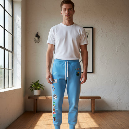 Travel-Themed Graphic Athletic Joggers, Unisex Performance Pants Printify