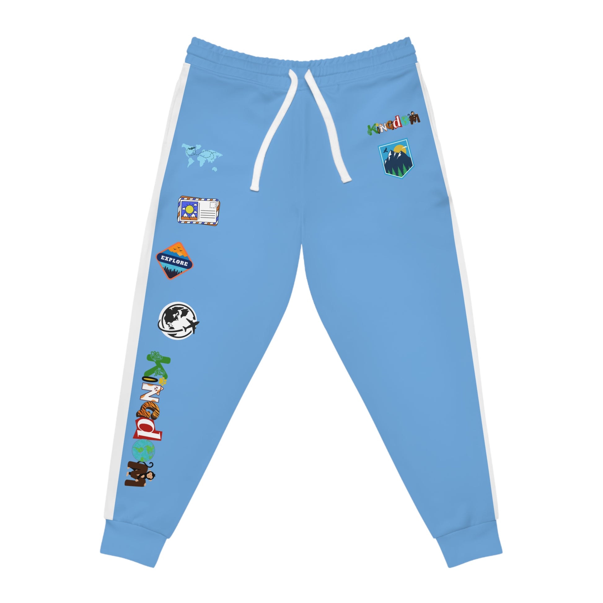Travel-Themed Graphic Athletic Joggers, Unisex Performance Pants Printify