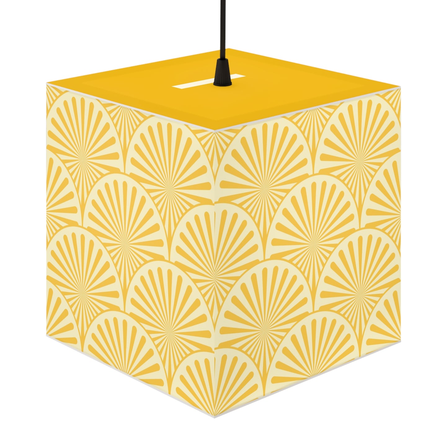 Yellow Art Deco Cube Lamp — Geometric Pattern Pendant Light
