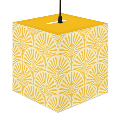 Yellow Art Deco Cube Lamp — Geometric Pattern Pendant Light