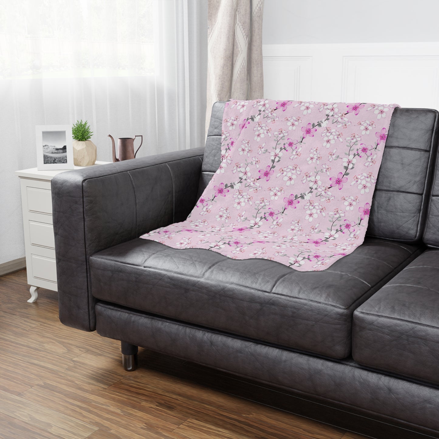 Floral Pink Cherry Blossom Minky Blanket