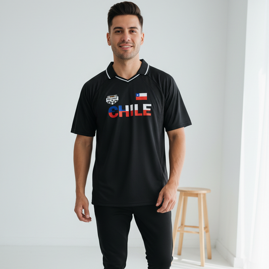 Chile Flag Themed Graphic Striped V-Neck Soccer Jersey