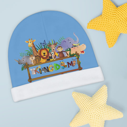 Animal Graphic Baby Beanie, Cute Newborn Hat, Safari Theme Infant Cap, Knit Winter Beanie