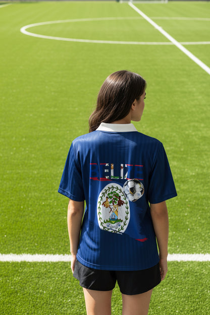 Belize Flag Themed Graphic Contrast Collar Striped Soccer Unisex Jersey