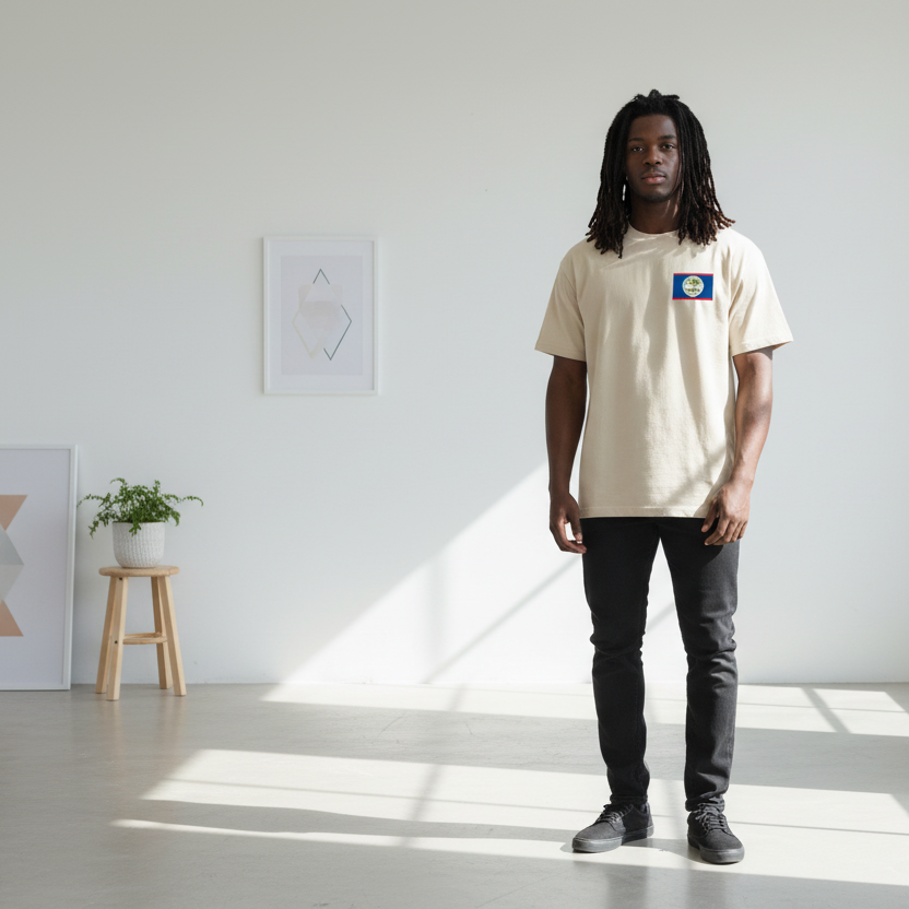 Belize Flag Themed Graphic Unisex  Vintage Wash Cotton T-Shirt