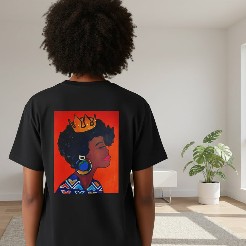 Crowned Black Woman Art Graphic T-Shirt, Afrocentric Women's Boxy Tee Printify