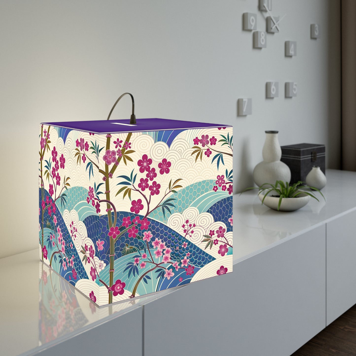 Japanese Floral Wave Light Cube Lamp — Cherry Blossom Ambient Night Light