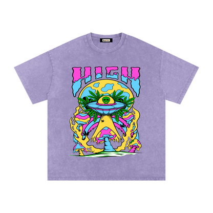 Graphic Alien Art Unisex Snow Washed Oversized Cotton T-Shirt