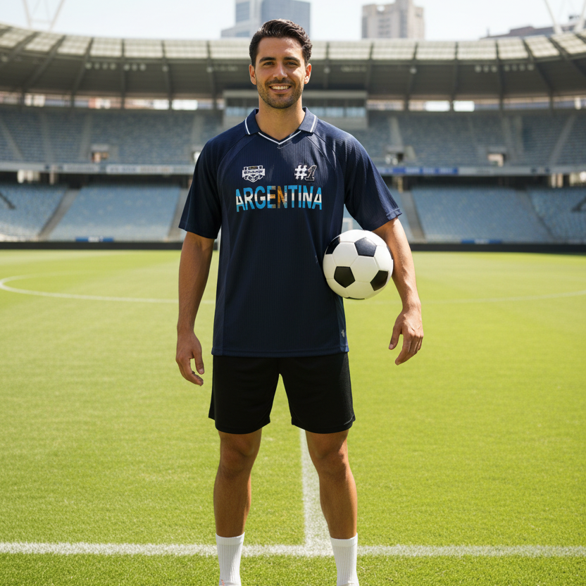 Argentina Flag Themed Graphic V-Neck Soccer Jersey