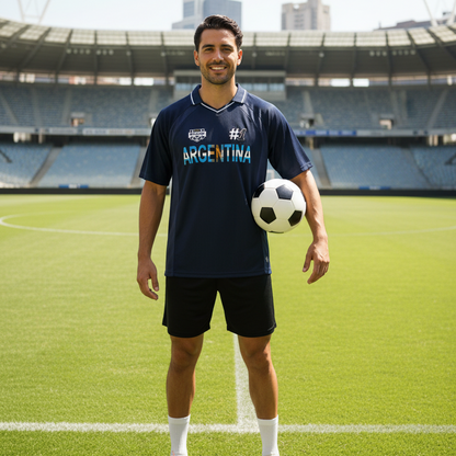Argentina Flag Themed Graphic V-Neck Soccer Jersey