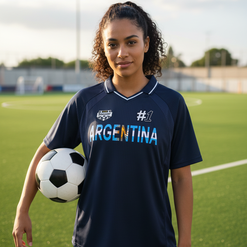 Argentina Flag Themed Graphic V-Neck Soccer Jersey