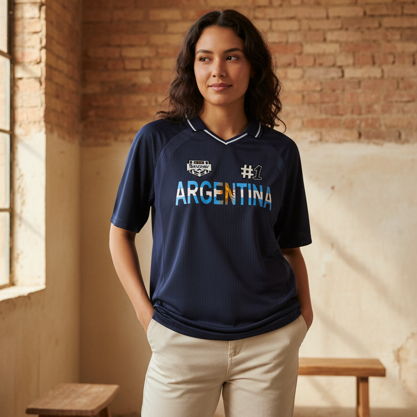 Unisex V-Neck Soccer Jersey featuring Graphic Argentina-inspired Flag Art