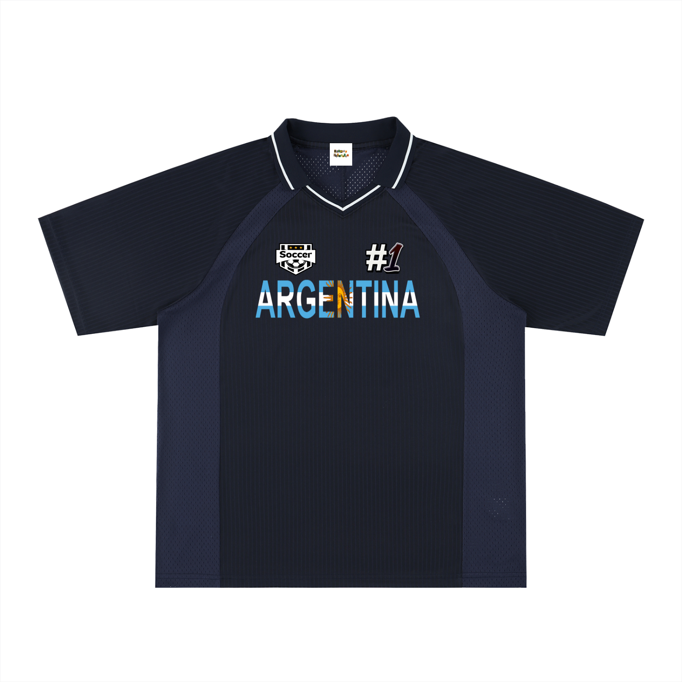 Argentina Flag Themed Graphic V-Neck Soccer Jersey