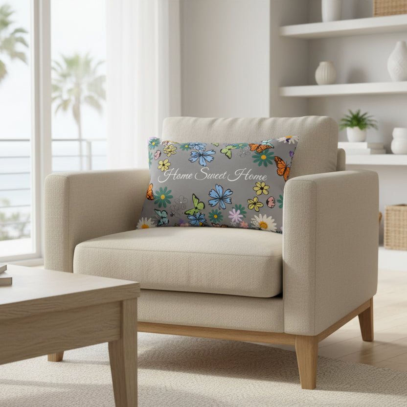 Home Sweet Home Floral Lumbar Pillow - Cozy Accent for Living Room Printify