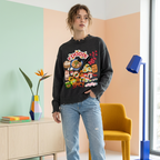 Foodie Themed Graphic Vintage Washed Hand-Frayed Sweater
