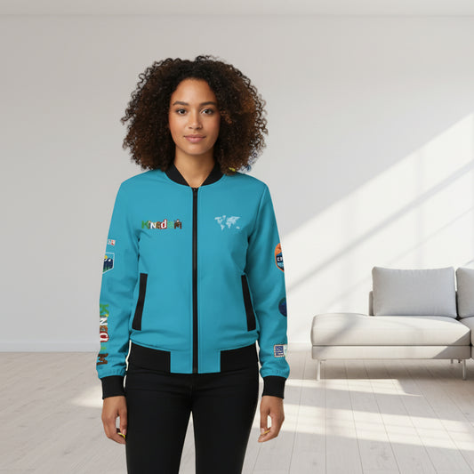 Explorer Themed Graphic Women's Bomber Jacket - Travel Enthusiast Vacation Mode