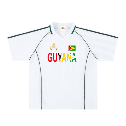 Guyana Flag Themed Unisex Graphic Shadow Stripe Collared Soccer Jersey