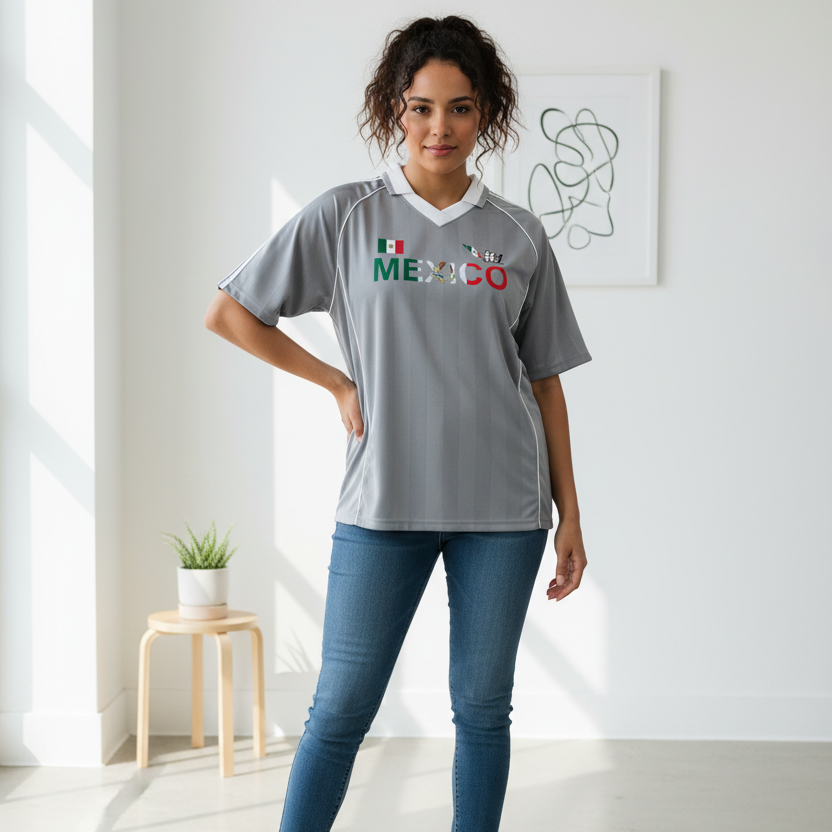 Mexico Flag Themed Graphic Stripe Collared Soccer Jersey