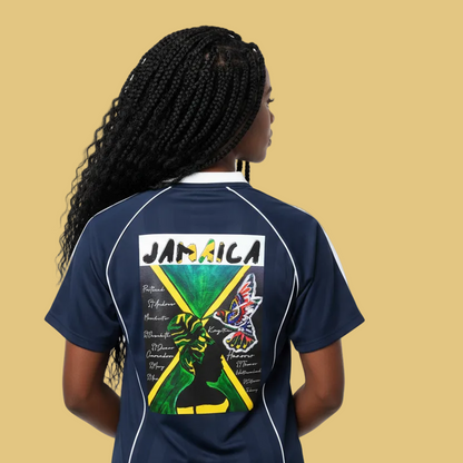 Jamaica Themed Graphic Shadow Stripe Collared Soccer Unisex Jersey