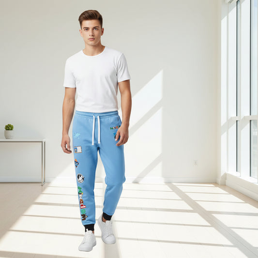 Graphic Travel-Inspired Athletic Joggers, Unisex Workout Pants