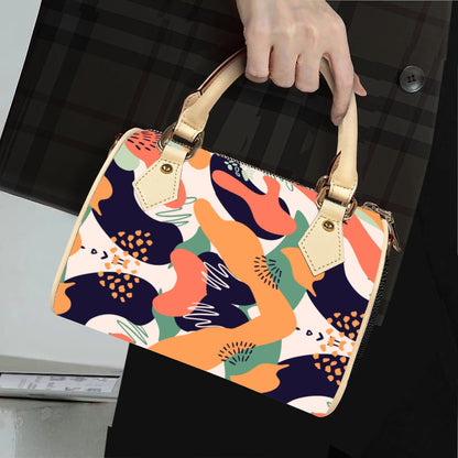 Colorful Patterned Classic Barrel-Shaped PU Leather Handbag