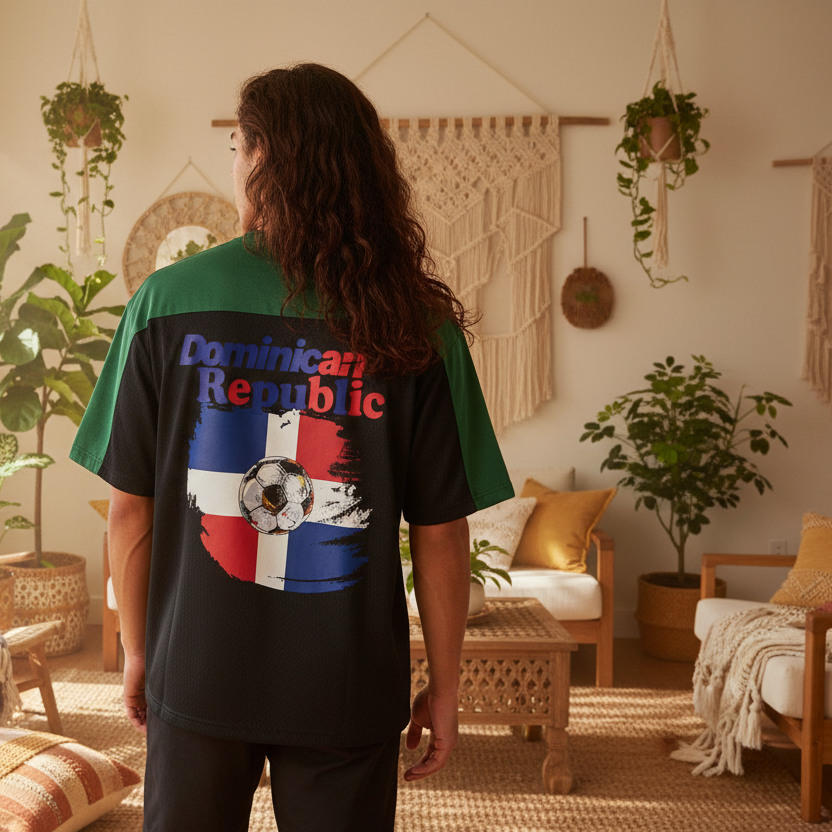 Dominican Republic Oversized Mesh V-Neck Soccer Jersey