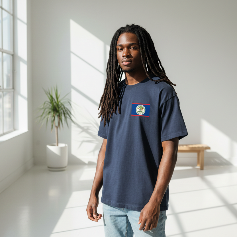 Belize Flag Themed Graphic Unisex  Vintage Wash Cotton T-Shirt
