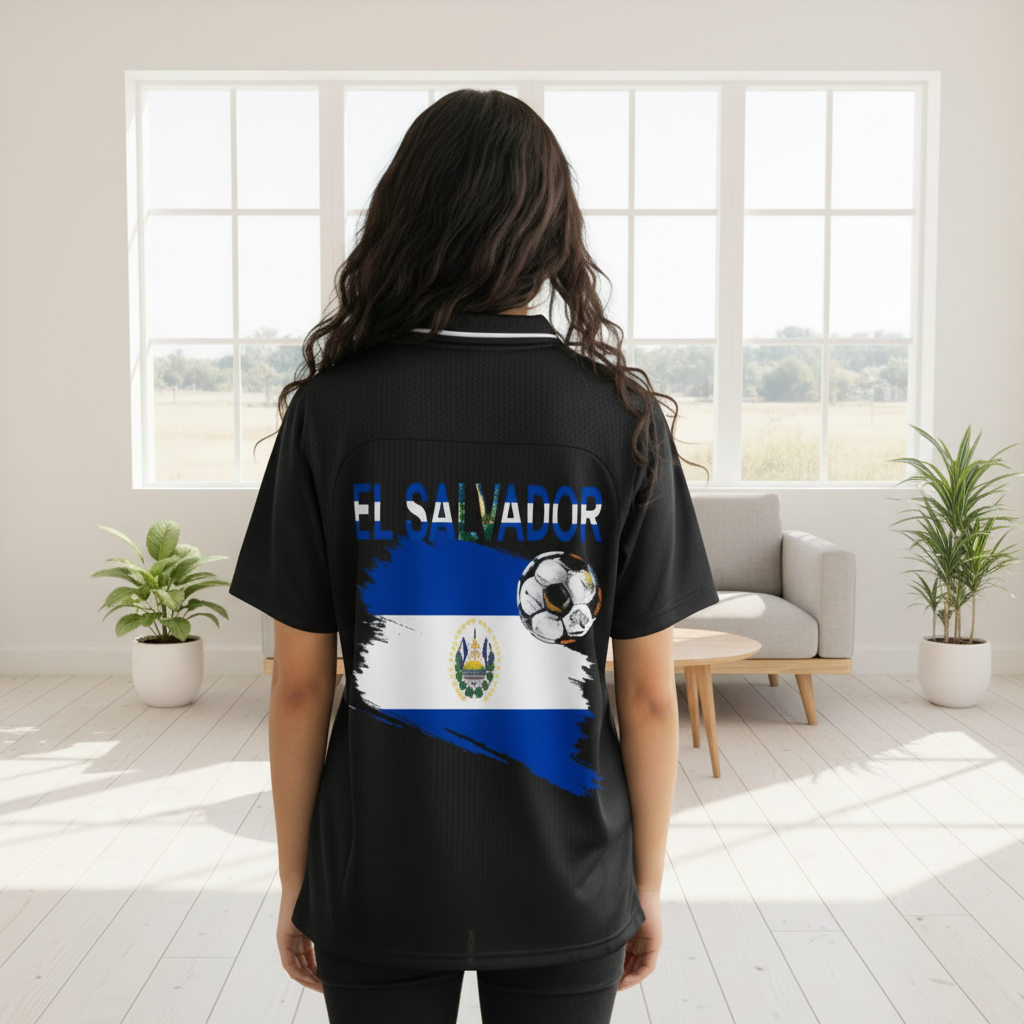 El Salvador Flag Themed Striped V-Neck Soccer Unisex Jersey