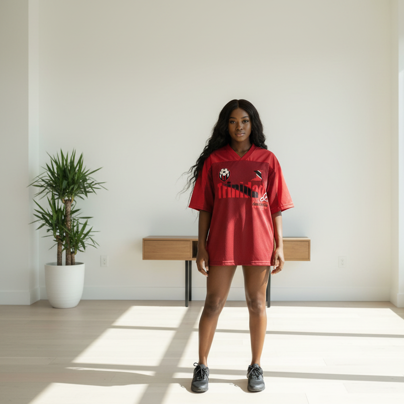 Trinidad Flag Themed Unisex Oversized Mesh V-Neck Graphic Soccer Jersey