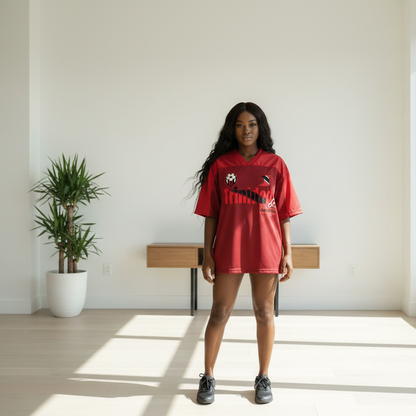 Trinidad Flag Themed Unisex Oversized Mesh V-Neck Graphic Soccer Jersey
