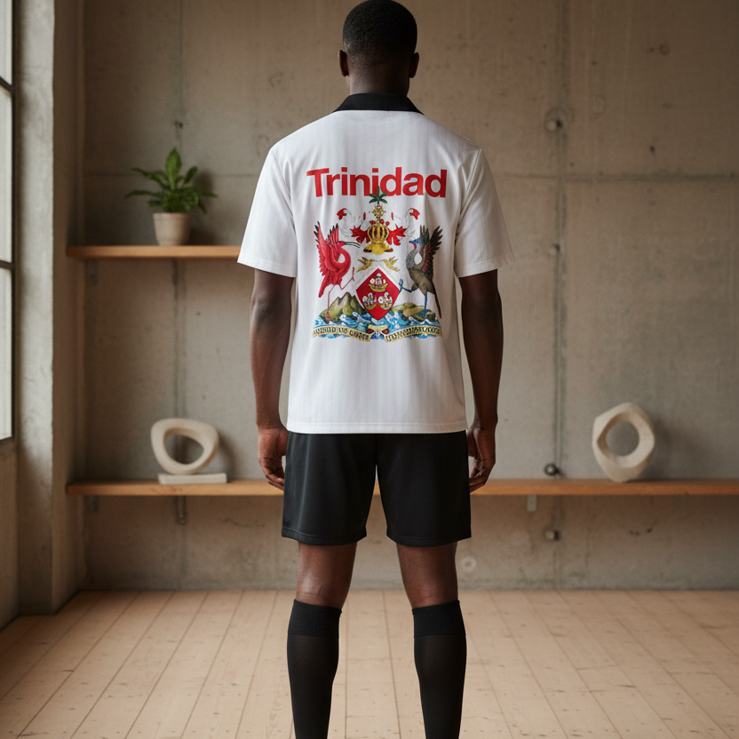 Trinidad Flag Themed Graphic Contrast Collar Striped Unisex Soccer Jersey