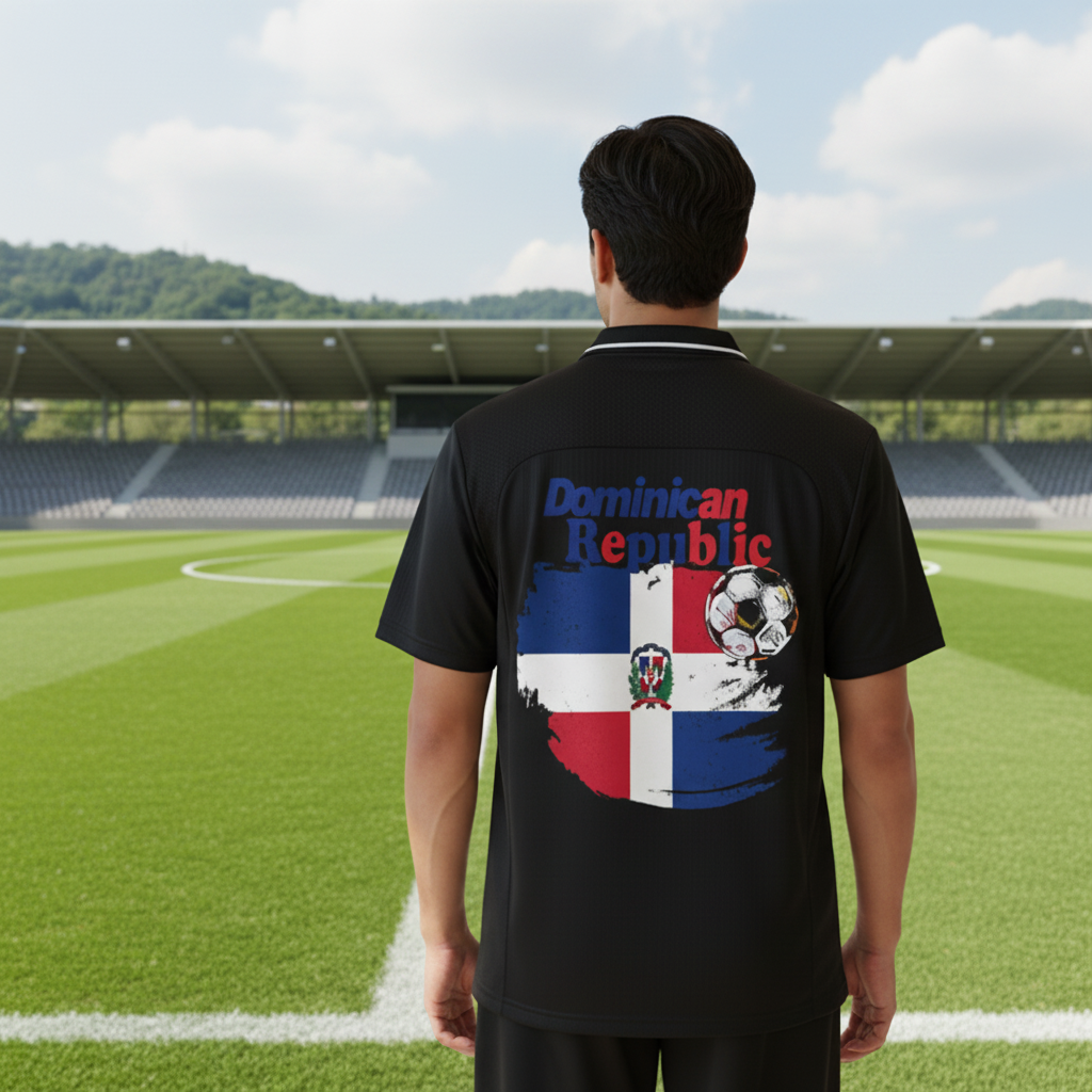 Dominican Republic Flag Themed Graphic Striped V-Neck Soccer Unisex Jersey
