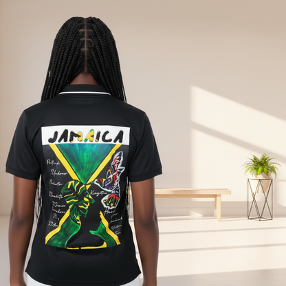 Jamaica Themed Graphic Striped V-Neck Soccer Jersey